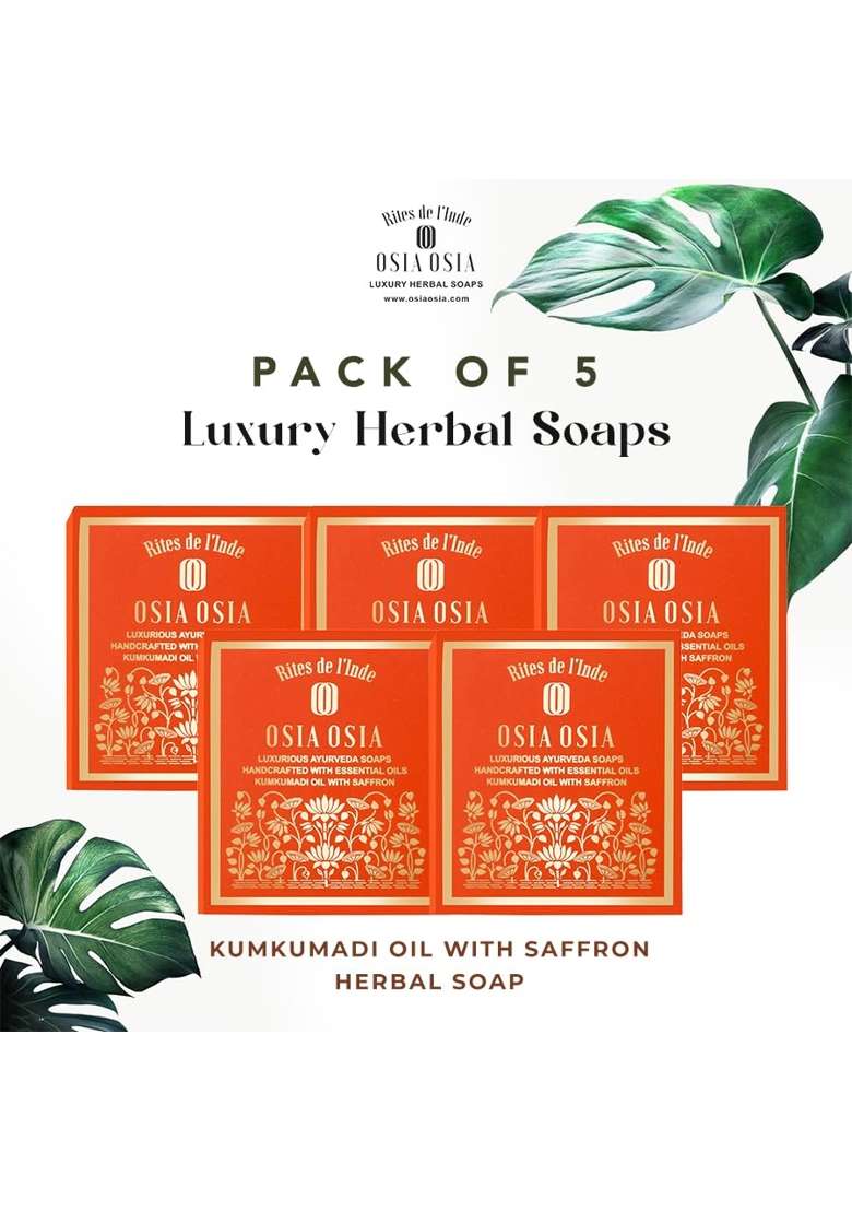 OSIA Orange Ayurvedic Herbal Bar Soap Kumkumadi Oil and Saffron Pack of 5 - Indya