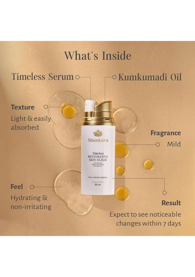 Shankara Timeless Restorative Skin Elixir 30ML Vitamin C Red Gold Saffron and Active Citrus Stem Cells - Indya