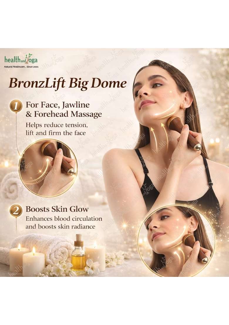 Healthandyoga Bronzlift Double Dome Kansa Wand Facial Massage PLUS Ayurveda Bronzlove Kansa Gua Sha Massage - Indya