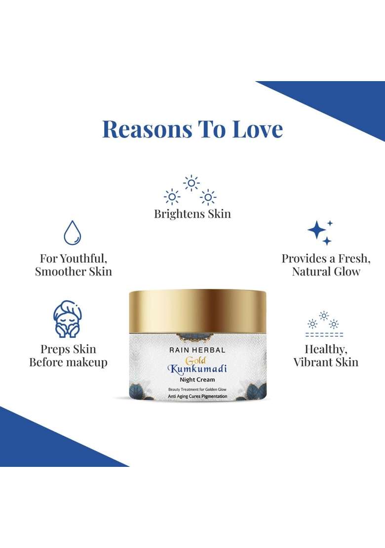 Rain Herbal Kumkumadi Night Cream for Golden Glow Helps in Anti Aging and Pigmentation Care - Indya