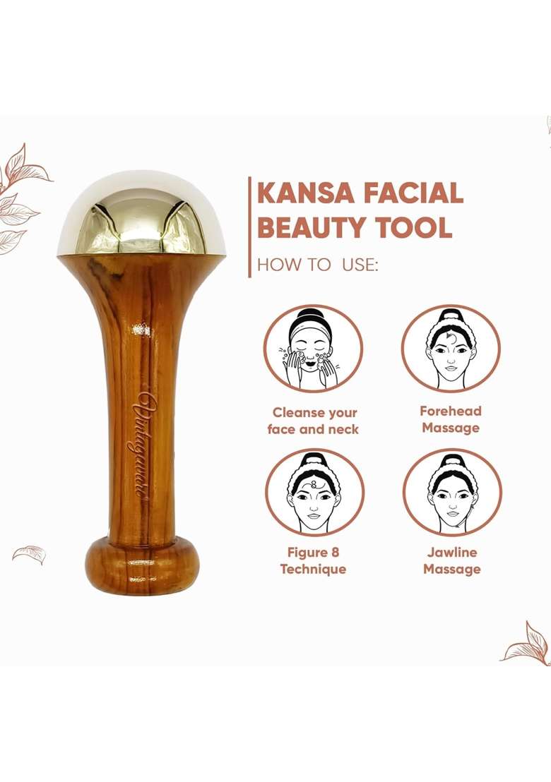 Vintageware Ayurvedic Wellness Combo Kansa Wand Gua Sha Comb Massager and Kumkumadi Oil Set of 4 - Indya