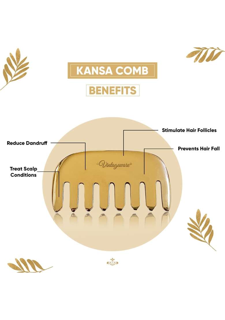 Vintageware Ayurvedic Wellness Combo Kansa Wand Gua Sha Comb Massager and Kumkumadi Oil Set of 4 - Indya