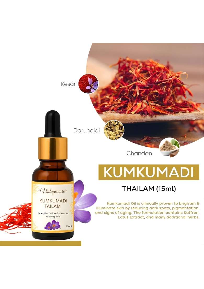 Casaveda Kansa Wand Face and Foot Detox Massager Ayurvedic Kansa Wand Massager Kumkumadi Tailam Face Oil 15ML - Indya