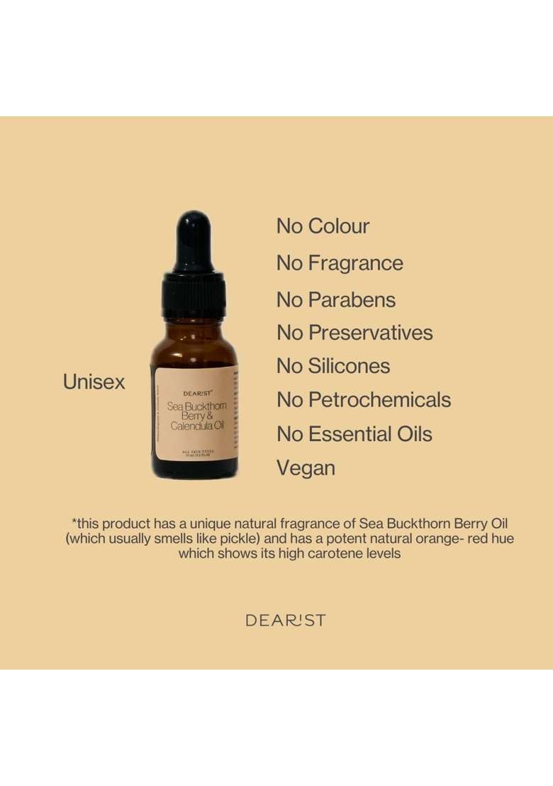 Dearist Sea Buckthorn Berry and Calendula Face Oil Omega 3 6 7 and 9 Plus 200 Bioactives Collagen Acne Scars - Indya