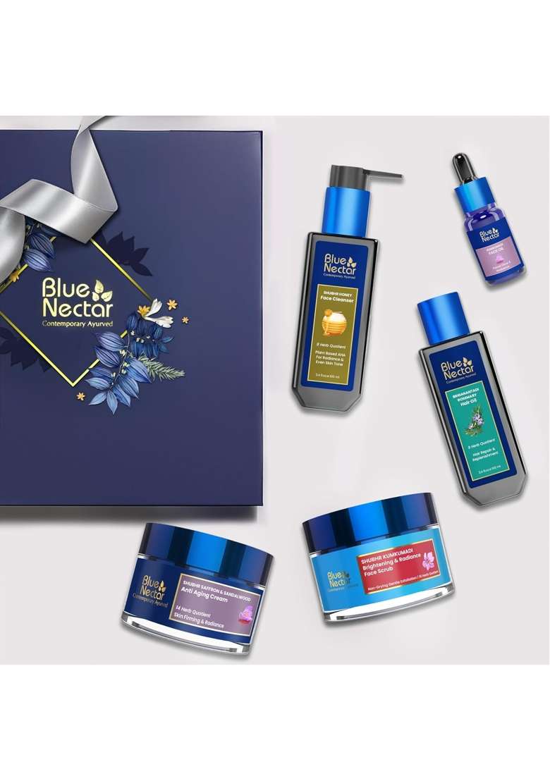 Blue Nectar Bestsellers for Women and Men Natural Skincare Diwali Gift Box Suitable for Birthday Pack of 5 - Indya