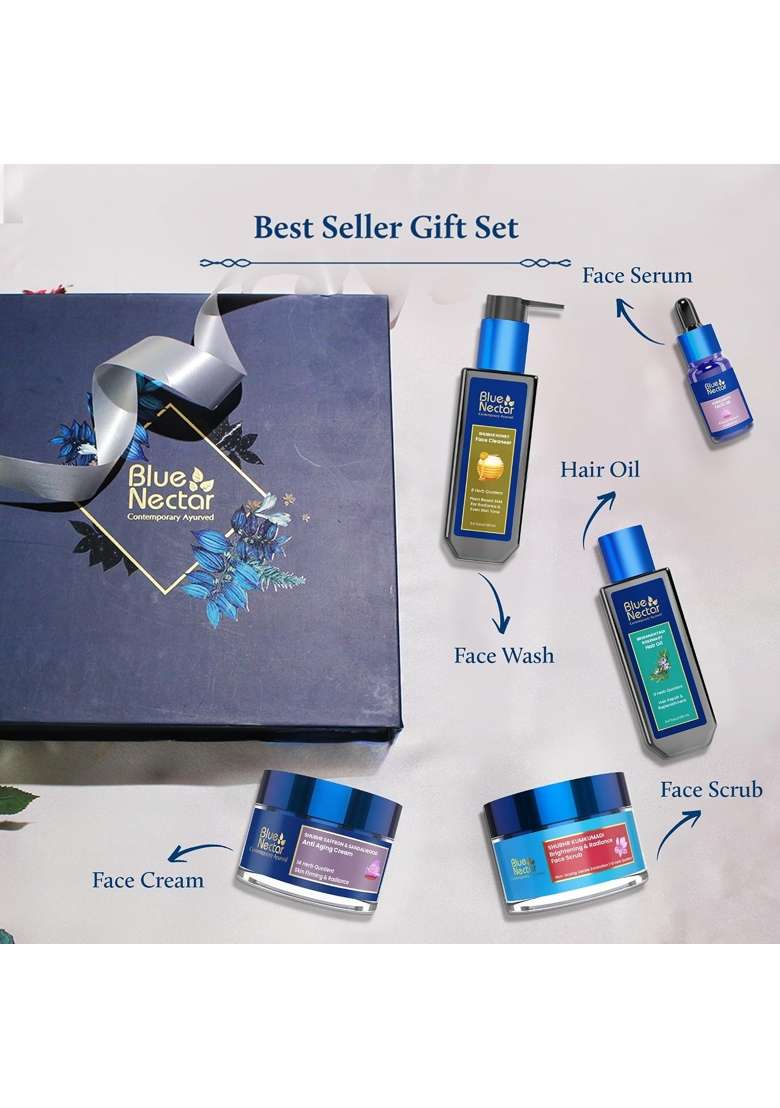 Blue Nectar Bestsellers for Women and Men Natural Skincare Diwali Gift Box Suitable for Birthday Pack of 5 - Indya
