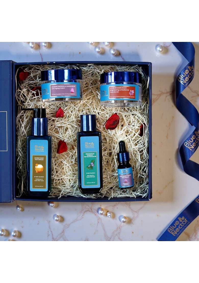 Blue Nectar Bestsellers for Women and Men Natural Skincare Diwali Gift Box Suitable for Birthday Pack of 5 - Indya