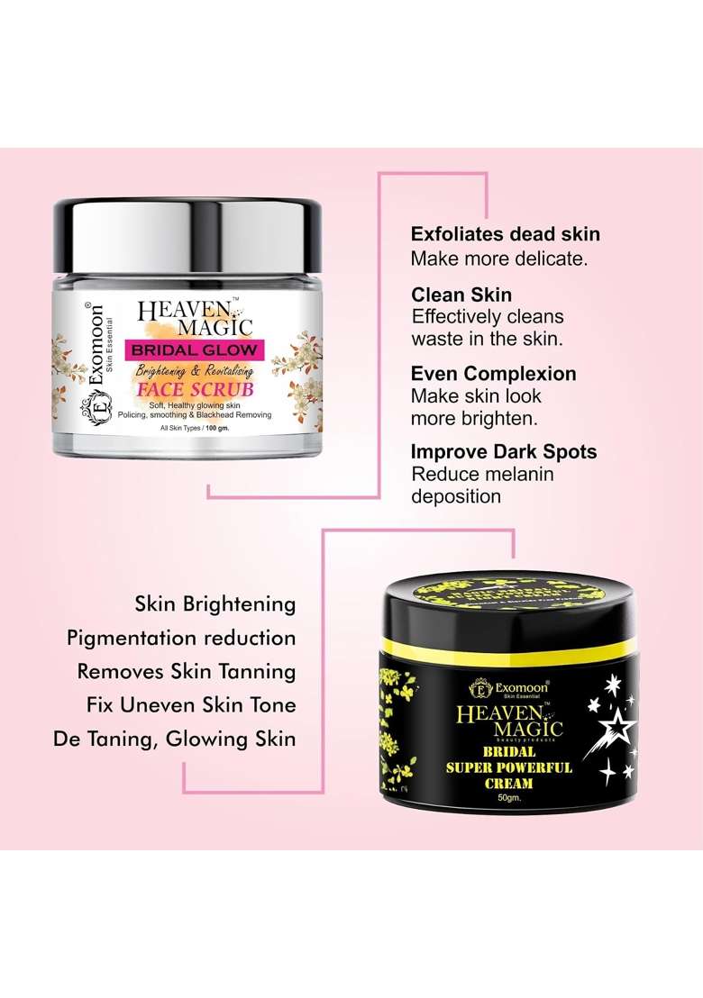 Exomoon Heaven Magic Bridal Glow Face Scrub and Super Powerful Cream Combo for Women and Men - Indya