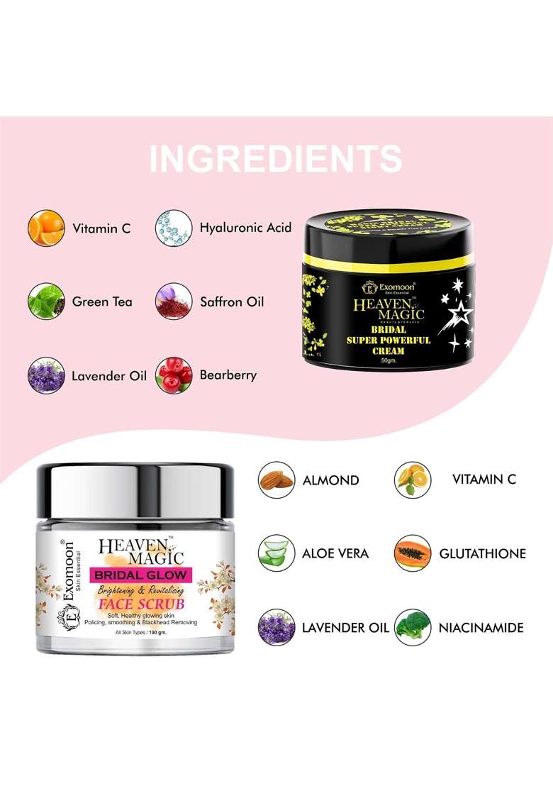 Exomoon Heaven Magic Bridal Glow Face Scrub and Super Powerful Cream Combo for Women and Men - Indya