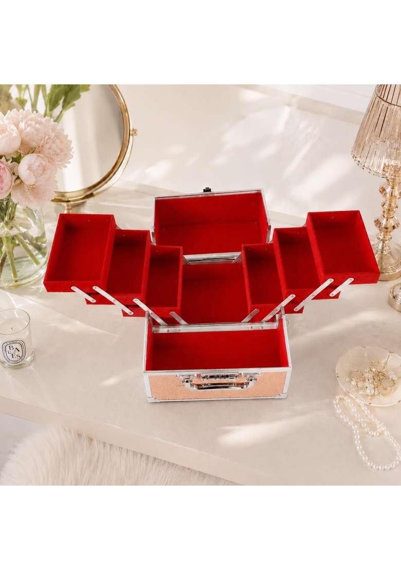 NFI Essentials Makeup Vanity Box for Women Professional Cosmetic Organizer Case with Lock and Multi Layer - Indya