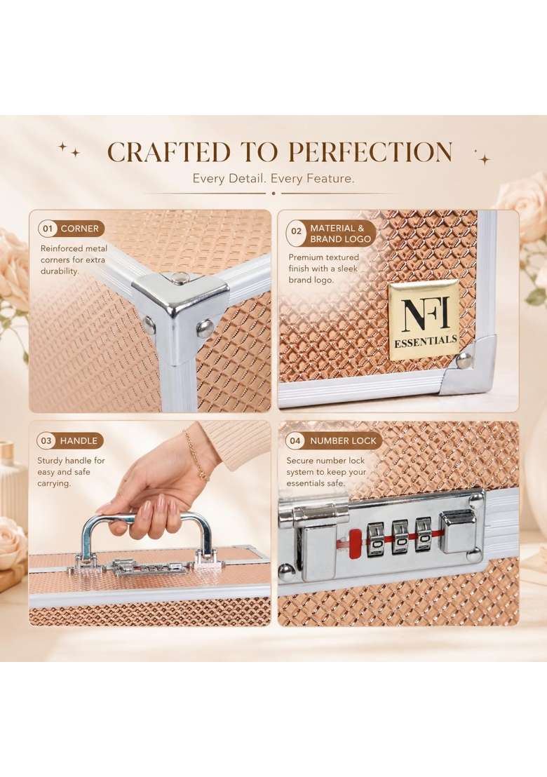 NFI Essentials Makeup Vanity Box for Women Professional Cosmetic Organizer Case with Lock and Multi Layer - Indya