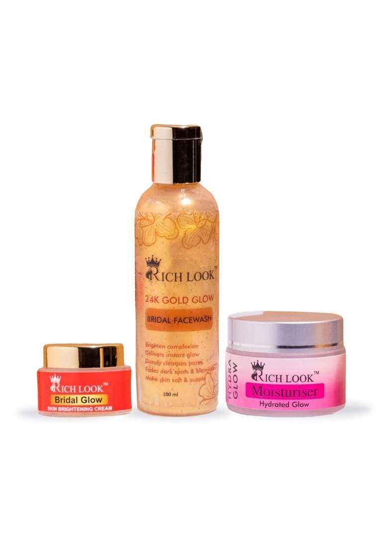 Richlook Bridal Glow Night Cream Gold Facewash and Hydra Boost Moisturizer Ultimate Hydration and Glow Combo - Indya