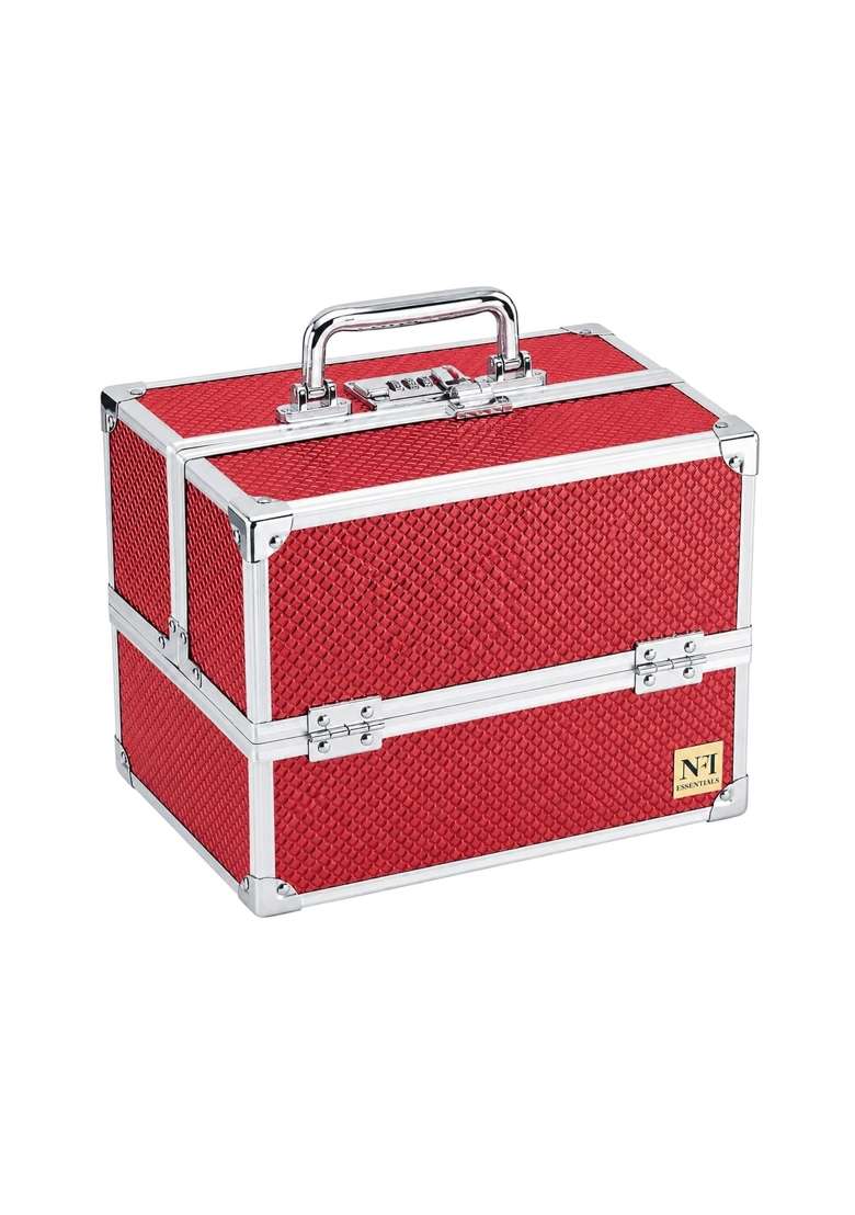 NFI Essentials Red Makeup Vanity Box for Women Professional Cosmetic Organizer Case with Lock and Multi Layer - Indya