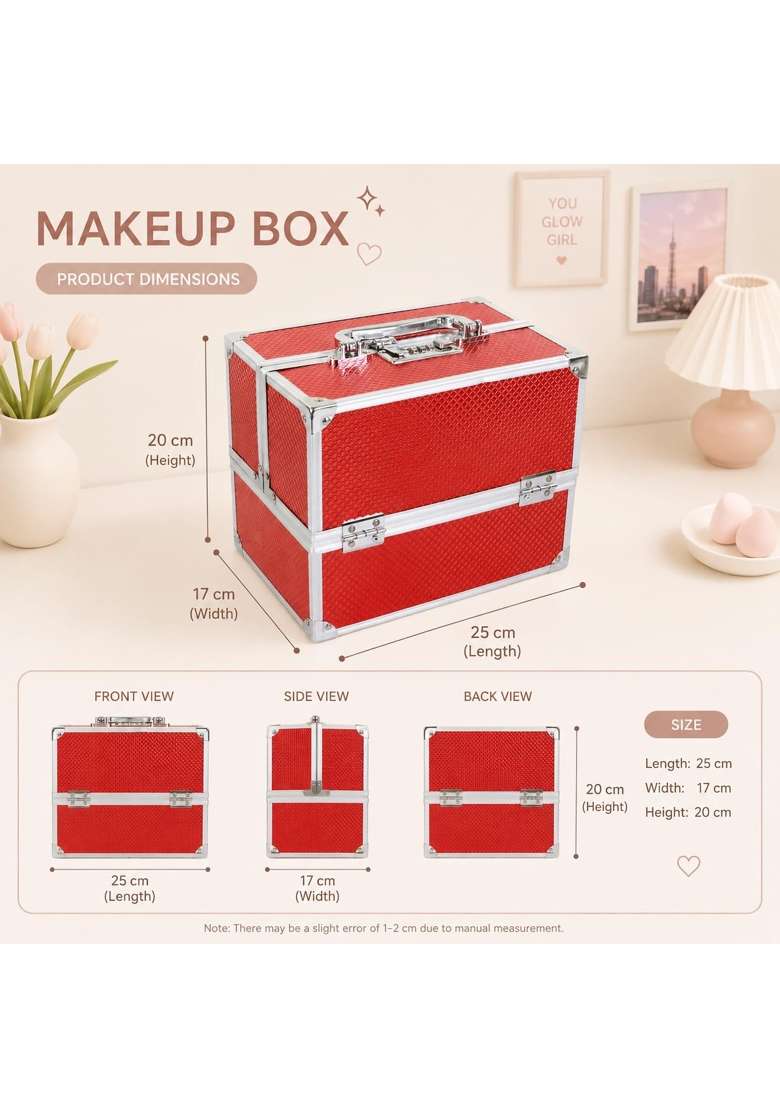 NFI Essentials Red Makeup Vanity Box for Women Professional Cosmetic Organizer Case with Lock and Multi Layer - Indya