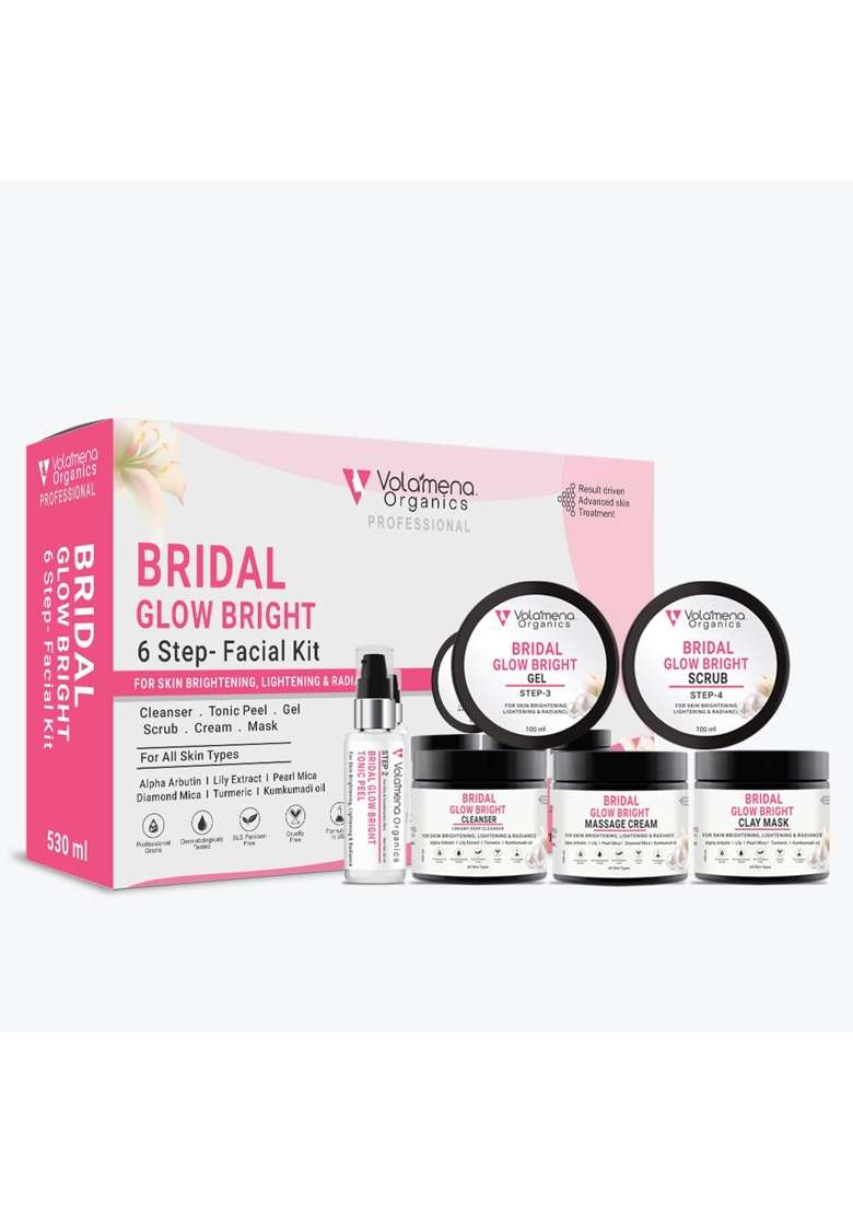 Volamena White Bridal Glow Bright 6 Step Facial Kit for Women and Men with Pearl Mica Diamond Mica - Indya