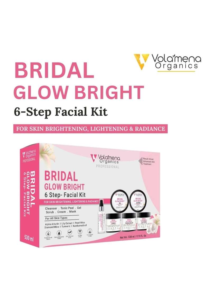 Volamena White Bridal Glow Bright 6 Step Facial Kit for Women and Men with Pearl Mica Diamond Mica - Indya