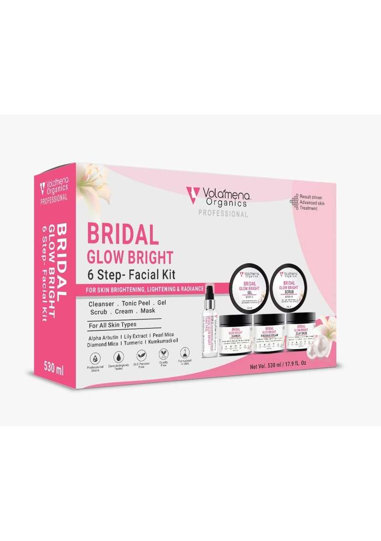 Volamena White Bridal Glow Bright 6 Step Facial Kit for Women and Men with Pearl Mica Diamond Mica - Indya