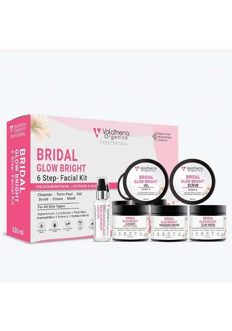 Volamena White Bridal Glow Bright 6 Step Facial Kit for Women and Men with Pearl Mica Diamond Mica