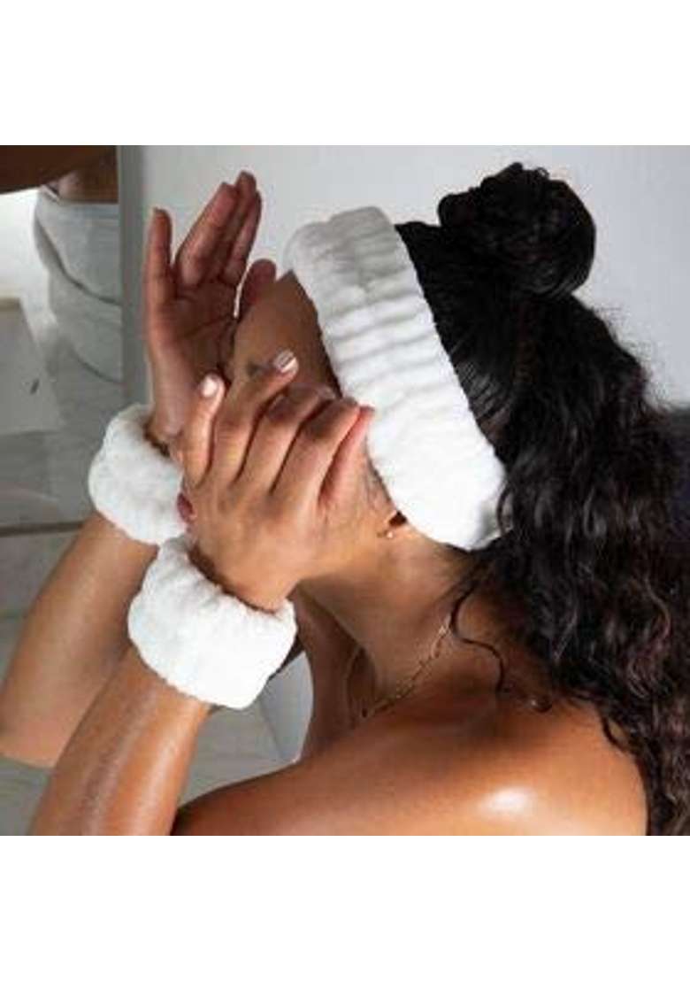 Zanegear White 3 Piece Original USA Spa Headband and Wrist Washband Face Wash Set Reusable - Indya