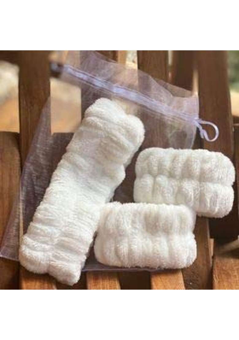 Zanegear White 3 Piece Original USA Spa Headband and Wrist Washband Face Wash Set Reusable - Indya