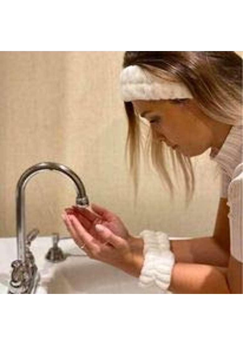 Zanegear White 3 Piece Original USA Spa Headband and Wrist Washband Face Wash Set Reusable - Indya