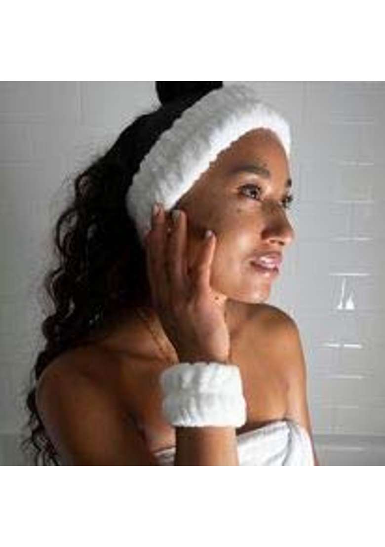 Zanegear White 3 Piece Original USA Spa Headband and Wrist Washband Face Wash Set Reusable - Indya