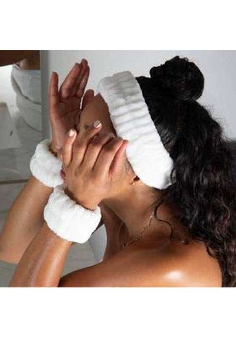 Zanegear White 3 Piece Original USA Spa Headband and Wrist Washband Face Wash Set Reusable