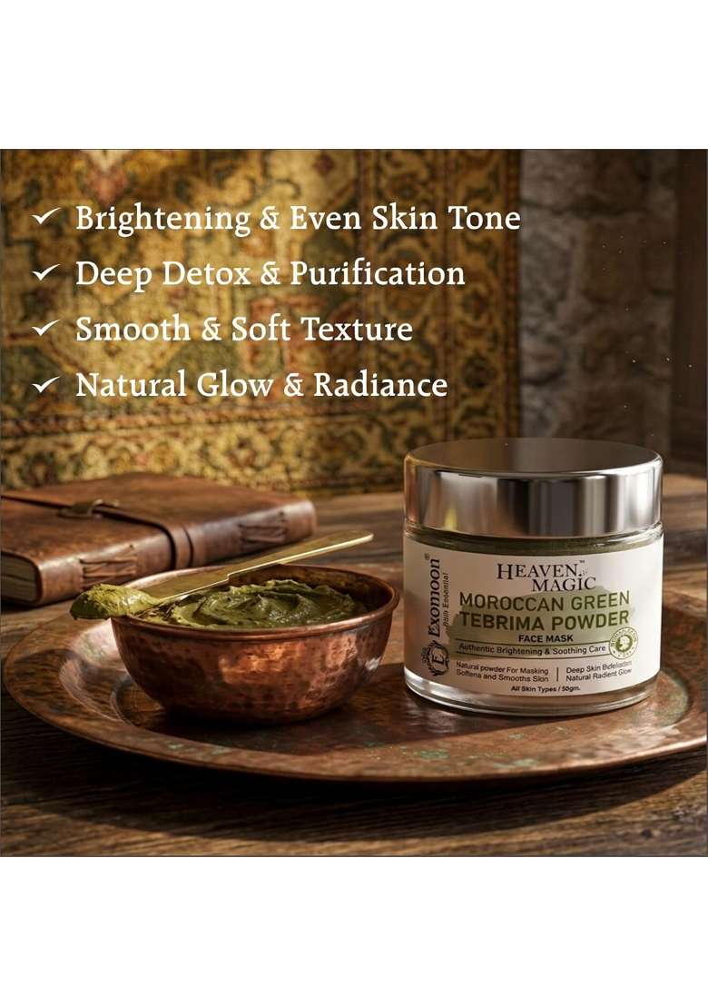 Exomoon Moroccan Green Tebrima Powder and Bridal Glowing Cream Combo for Face for Glowing Skin Oil Control - Indya