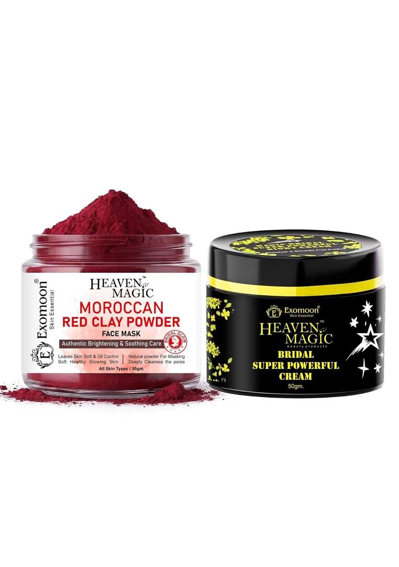 Exomoon Heaven Magic Moroccan Red Powder and Bridal Glowing Cream Combo for Face - Indya