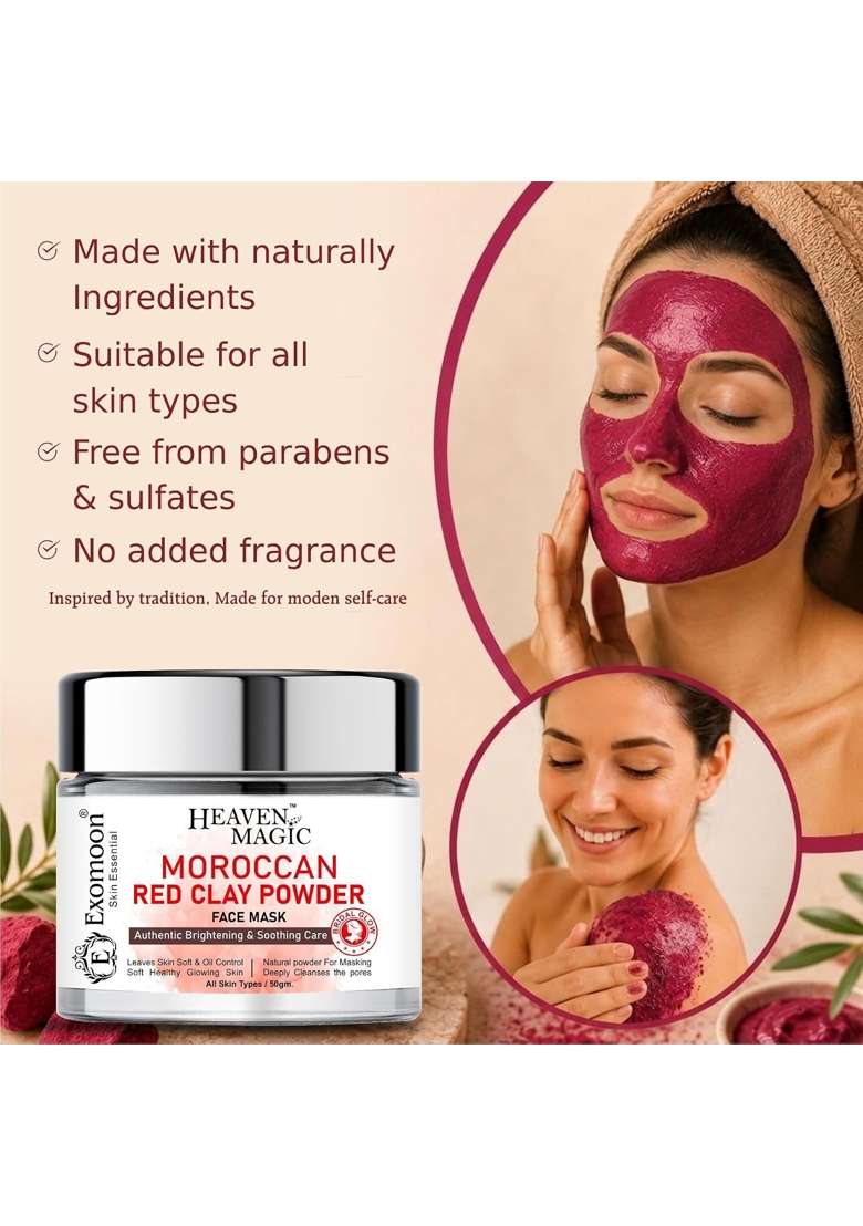 Exomoon Heaven Magic Moroccan Red Powder and Bridal Glowing Cream Combo for Face - Indya