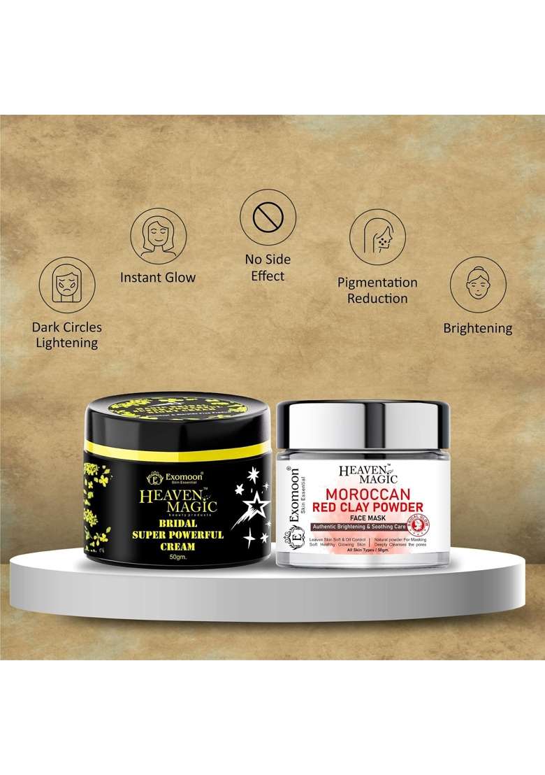 Exomoon Heaven Magic Moroccan Red Powder and Bridal Glowing Cream Combo for Face - Indya