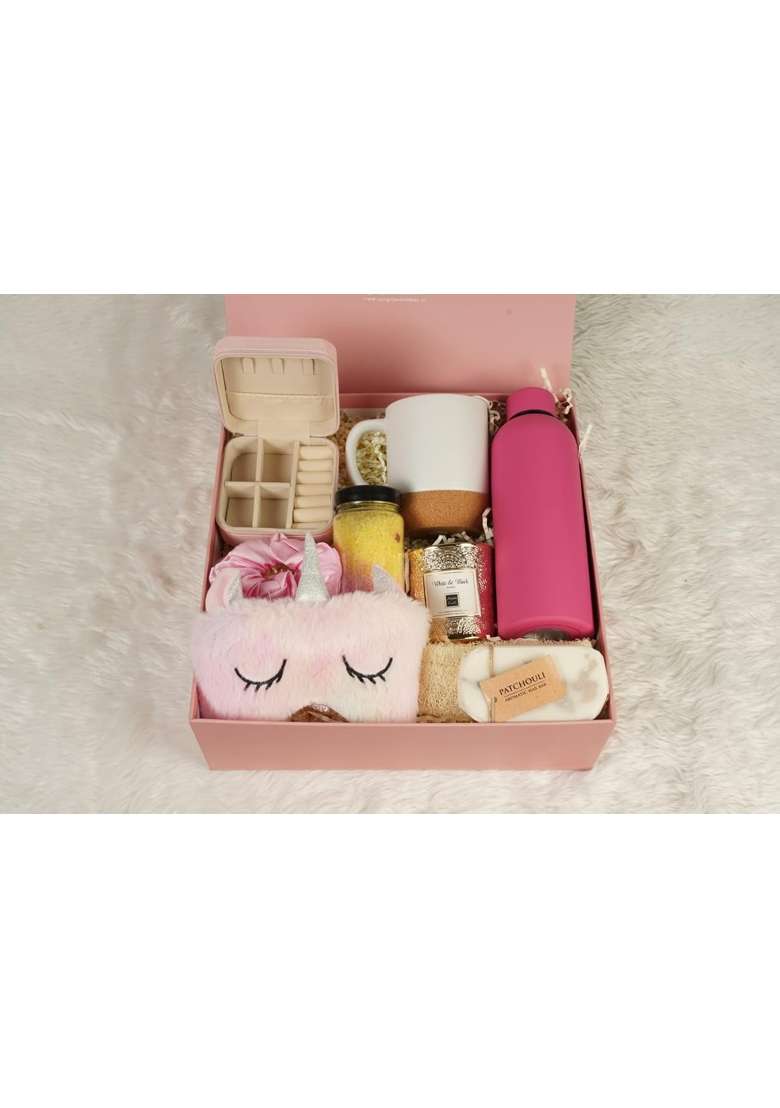 Surprise in a Box Pink Luxury Wellness and Self Care Gift Hamper for Women Bridesmaid Gift Box - Indya
