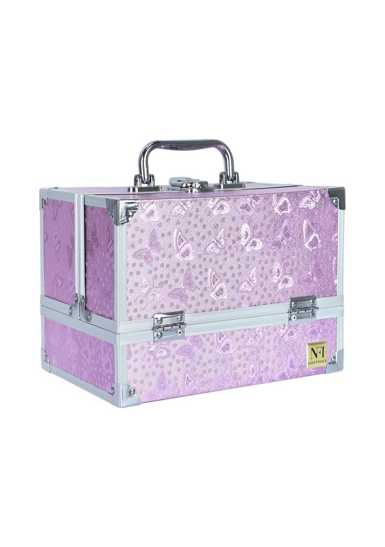 NFI Essentials Pink Cosmetic Storage Box Lockable Makeup Train Case Portable Aluminum Vanity Organizer - Indya