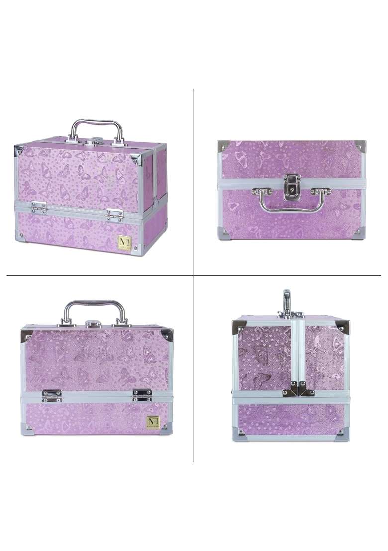 NFI Essentials Pink Cosmetic Storage Box Lockable Makeup Train Case Portable Aluminum Vanity Organizer - Indya