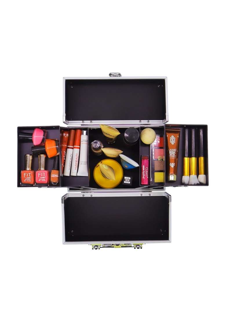 NFI Essentials Pink Cosmetic Storage Box Lockable Makeup Train Case Portable Aluminum Vanity Organizer - Indya