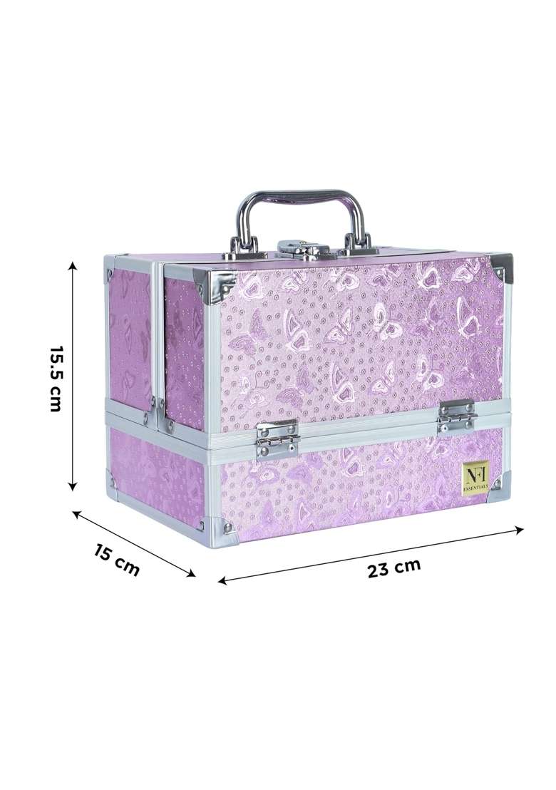 NFI Essentials Pink Cosmetic Storage Box Lockable Makeup Train Case Portable Aluminum Vanity Organizer - Indya