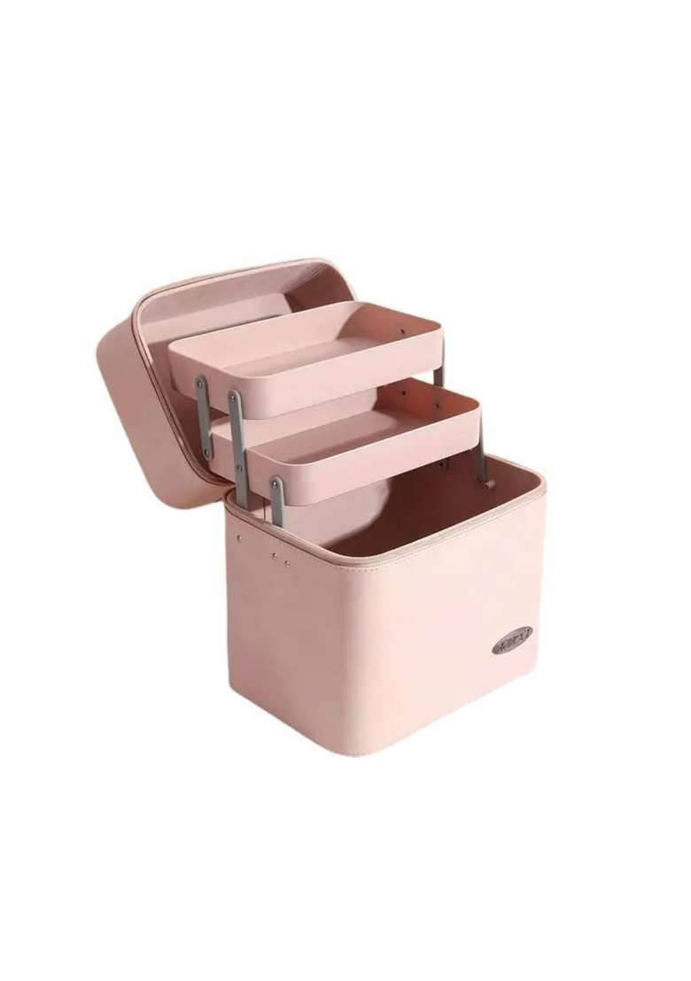 Jambuvanti Pink 1Pack Travel Make Up Case with Multi Layer Compartments and Handle - Indya