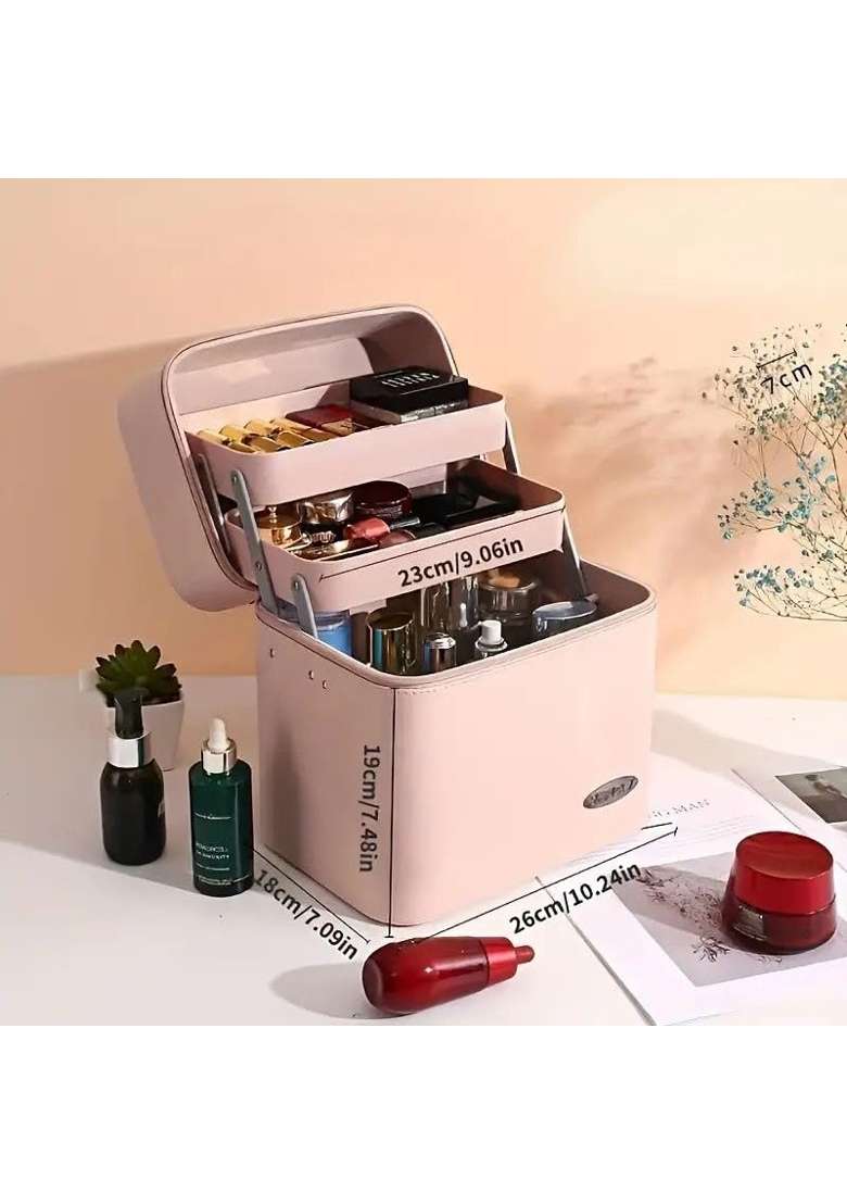Jambuvanti Pink 1Pack Travel Make Up Case with Multi Layer Compartments and Handle - Indya