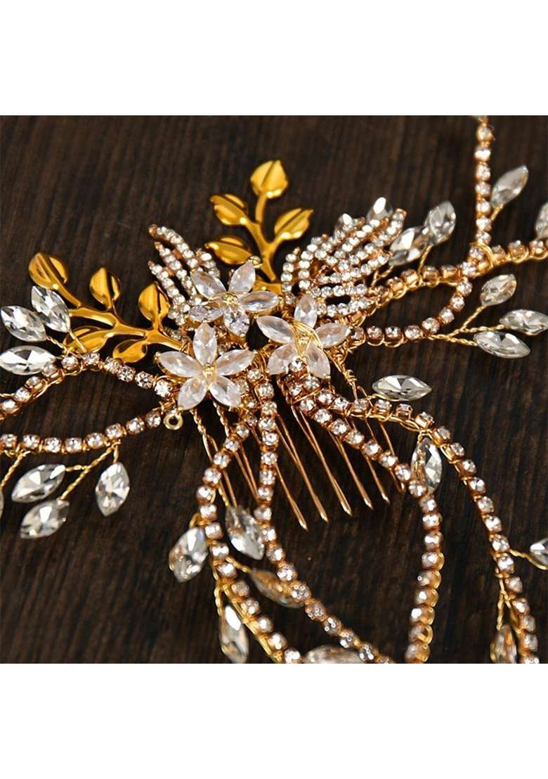Fashion My Day Wedding Bridal Hair Comb Flower Rhinestone Crystal Hair Clip Pins Bridesmaid Golden - Indya