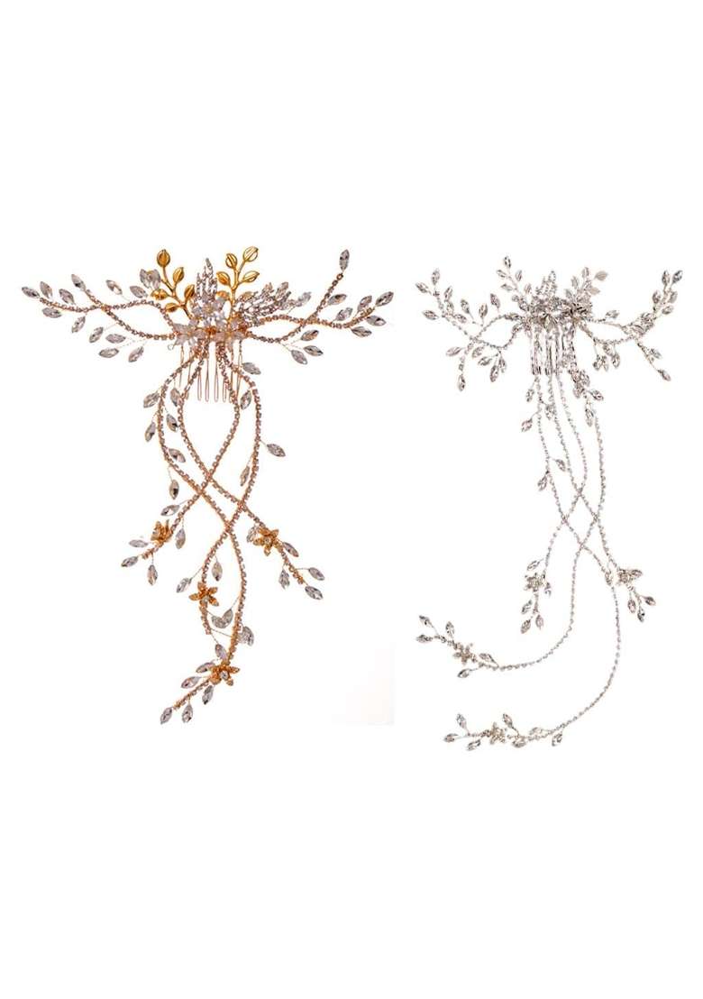 Fashion My Day Wedding Bridal Hair Comb Flower Rhinestone Crystal Hair Clip Pins Bridesmaid Golden - Indya