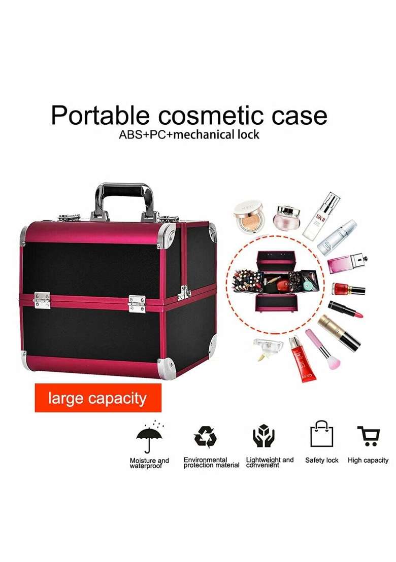 Adson Professional Makeup Box Cosmetics Case Jewelry Organiser Vanity Make Up Storage Box Beauty Train Case - Indya