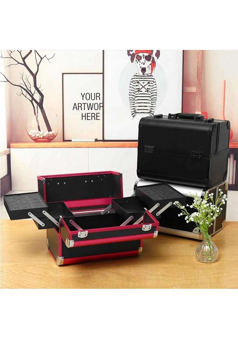 Adson Professional Makeup Box Cosmetics Case Jewelry Organiser Vanity Make Up Storage Box Beauty Train Case - Indya