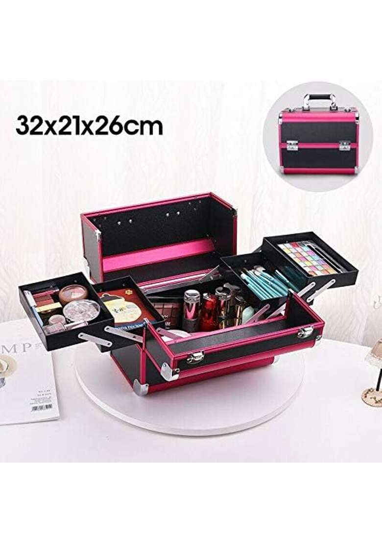 Adson Professional Makeup Box Cosmetics Case Jewelry Organiser Vanity Make Up Storage Box Beauty Train Case - Indya