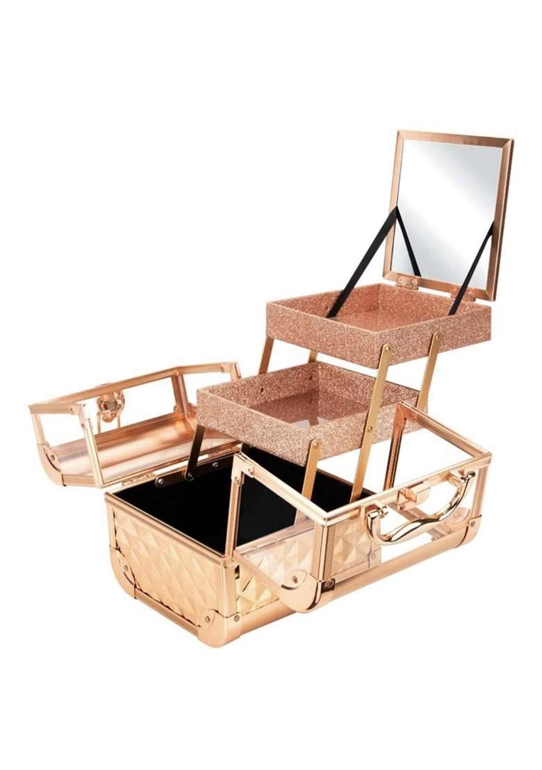 Adson Professional Beauty Makeup Cosmetic Vanity Case Box Diamond Rose Gold - Indya