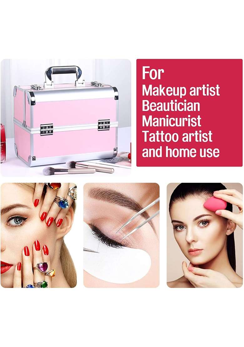 Adson Professional Beauty Makeup Cosmetic Vanity Case Box Light Pink - Indya