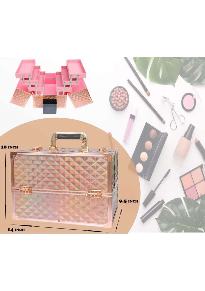 Adson Professional Beauty Makeup Cosmetic Vanity Case Box Rose Gold - Indya