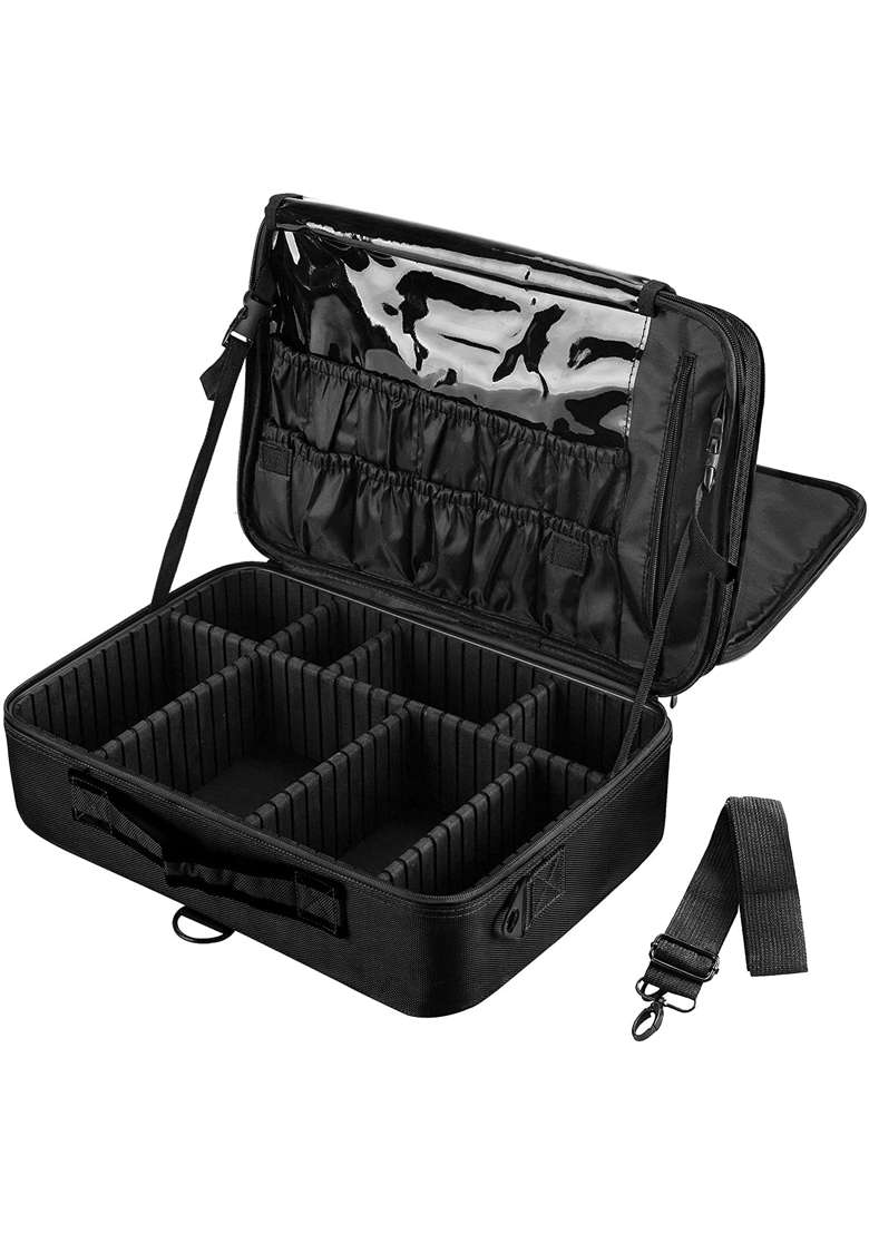 Adson Large Makeup Bag 3 Layers Professional Train Nylon Cosmetic Bag Makeup Organizer Case Portable Artist - Indya