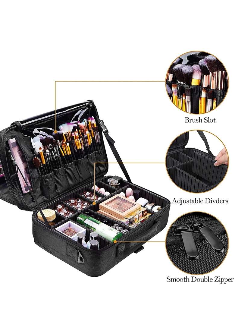 Adson Large Makeup Bag 3 Layers Professional Train Nylon Cosmetic Bag Makeup Organizer Case Portable Artist - Indya