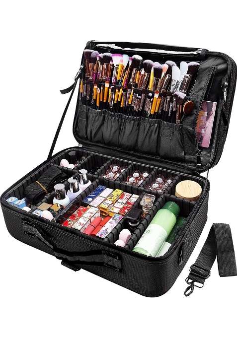 Adson Large Makeup Bag 3 Layers Professional Train Nylon Cosmetic Bag Makeup Organizer Case Portable Artist