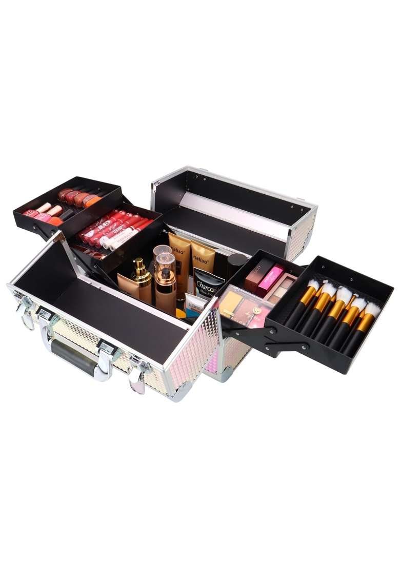 NFI Essentials Gold Makeup Organizer Box Cosmetic Storage Case for Women Girls Vanity Kit Bag for Bride - Indya